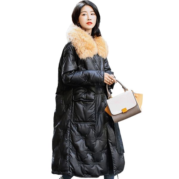 

real fur coat genuine leather jacket autumn winter jacket women clothes 2018 korean sheepskin coat plus size down coats zt1319, Black
