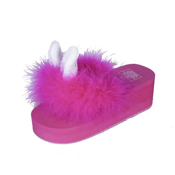 

platform slippers women spring autumn shoes slippers wedges platform shoes women high heel slippers 2019 lovly rabbit ear women flip flop, Black
