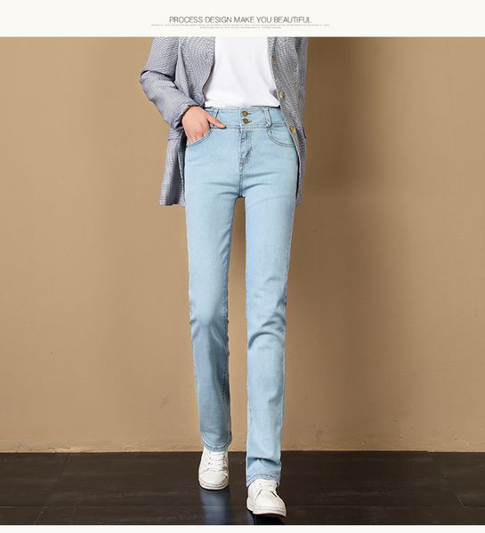 

lake blue spring new straight jeans female han edition student wide-legged show thin leisure relaxed high waist wide leg