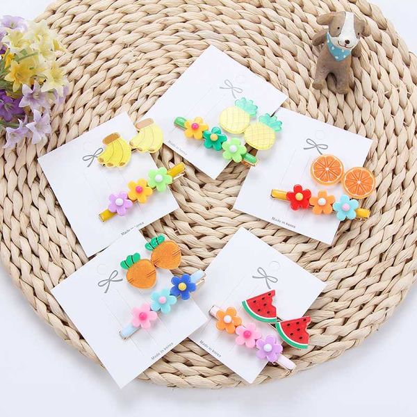 

2pcs/set cute acrylic fruit hairpins for women girl children kids colorful flower hair clips pins barrette hairclip accessories, Golden;white