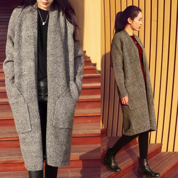 

new spring autumn knitted sweater coats cardigan women crochet poncho plus size loose big yards joker long sweaters coat, White