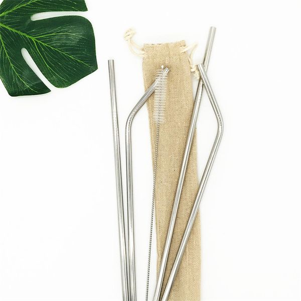 

stainless steel drink straw 4+1 set reusable drinking straw set with cleaning brush customized linen bag packing tc190517 200set