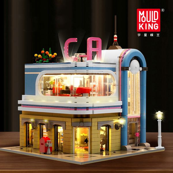 

downtown diner model with led light building blocks city mouldking 16001 2078pcs streetview series bricks children toys christmas birthday g