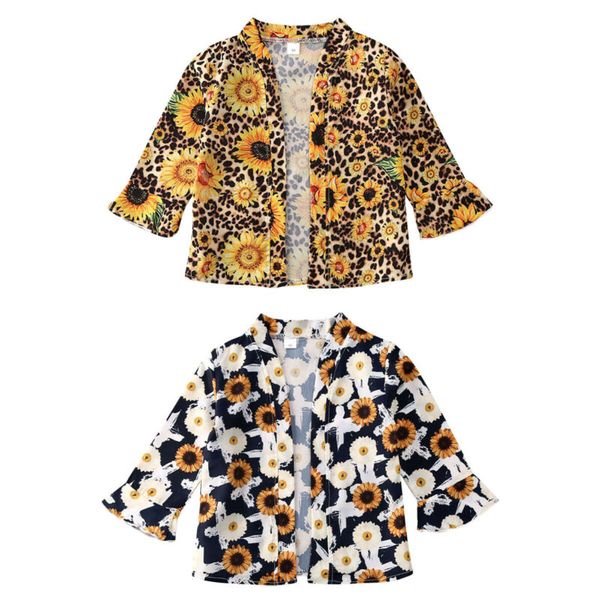 

pudcoco fashion baby girls flower print jackets blouses flared sleeve sunflower shirt autumn kids clothes, Blue;gray