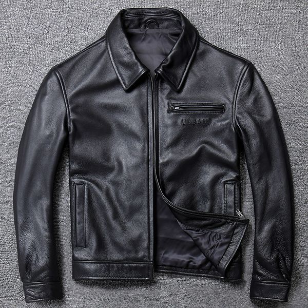 

zvaqs mens leather jacket real cowhide sheepskin coat genuine leather jackets for men motorcycle jacket 2020 19-a005 pph862, Black