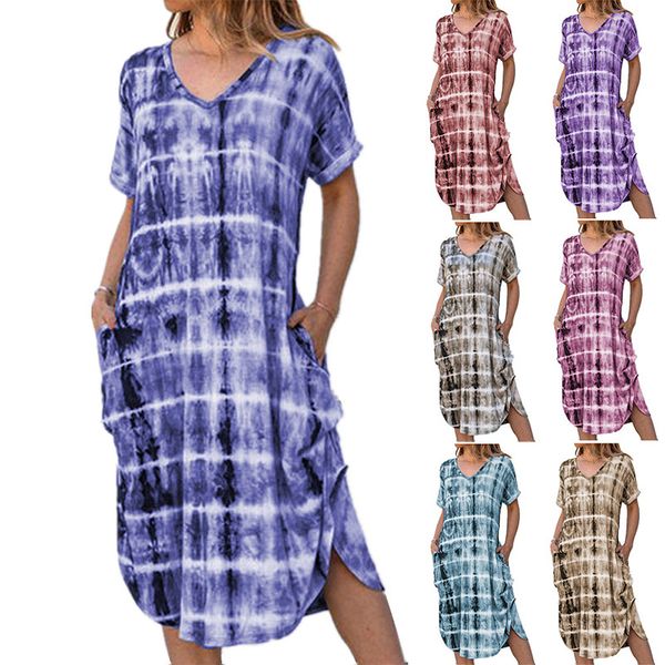 

2020wish european and american foreign trade cross-border explosion models women's short sleeve v-neck wide loose fork print dress