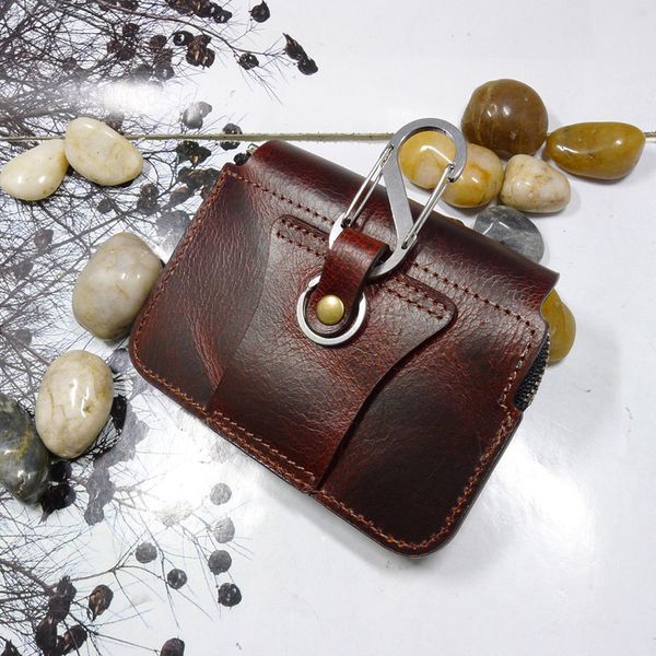 

горизонтальный многофункциональный молнии из натуральной кожи портативный карты id держатель ключа автомобиля чехол ключевой пакет пояса меш