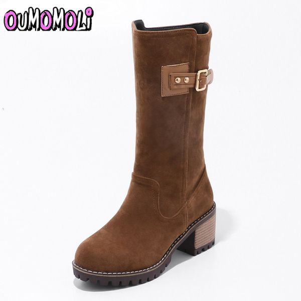 

platform shoes woman fashion autumn winter mid calf high boots flock solid round toe women shoes boots female big size 34-43, Black