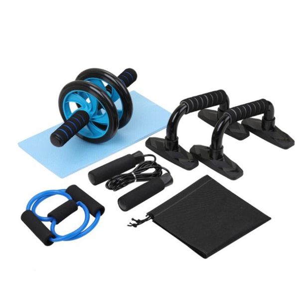 

five-in-one fitness equipment neutral steel + pu + tpe ab wheel roller push-up bar jump rope spring exerciser