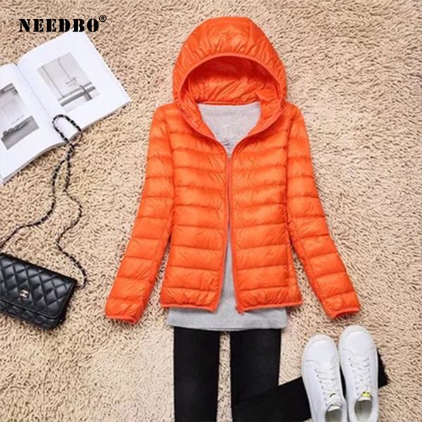 

needbo women's down jacket hood brands plus size 6xl winter ultra light down jacket women woman hooded coat, Black