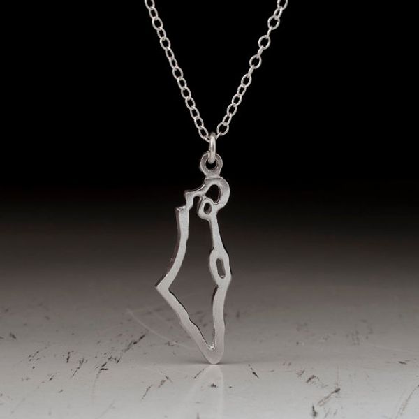 

30 little asian country map israel necklace charm pendant hollow outline jewish jerusalem hebrew passover holy land souvenir lucky woman mot, Silver