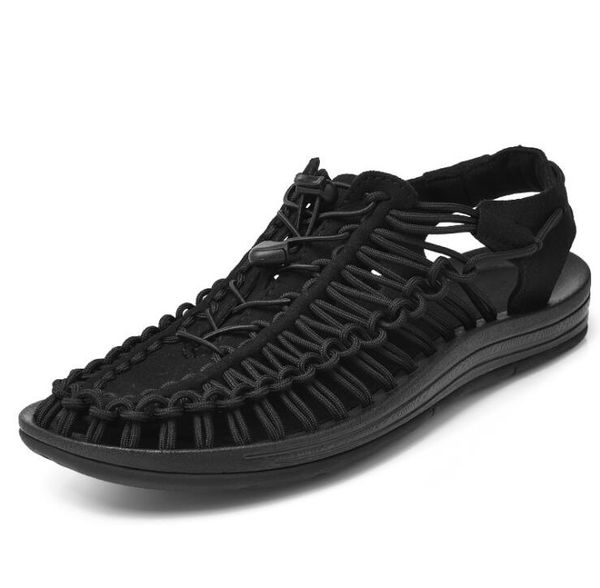 

summer men sandals handmade weaving designer breathable casual beach shoes outdoor sandals for men plus big size:38-47 adf-0071, Black