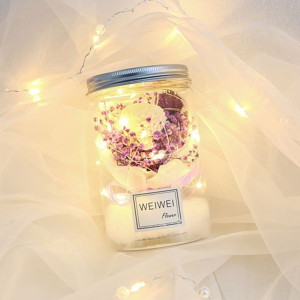 

forever flower with led light string foam rose dried gypsophila preserved eternal flower valentine's day birthday gift dropship