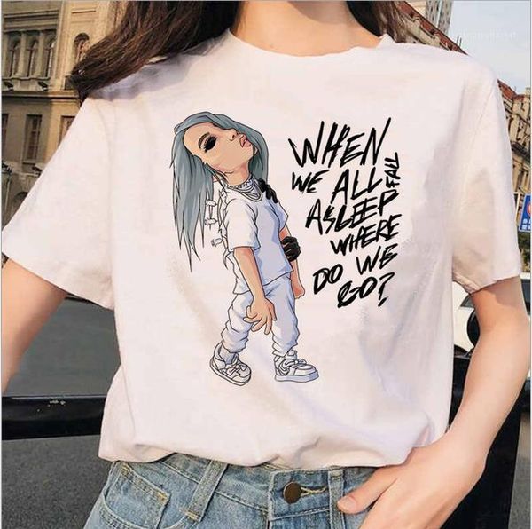 

billie eilish series tees females crew neck womens 3d art paint tshirt summer designer american singer, White