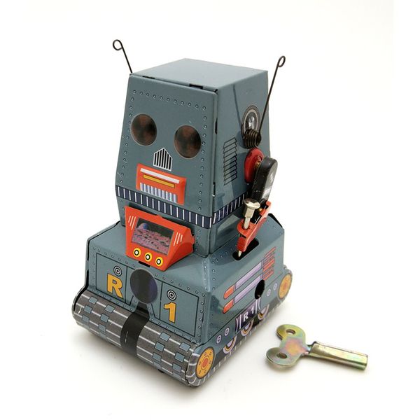 

cartoon tinplate tank robot wind-up toy, retro personal pendants, ornament, nostalgic style, kid' party birthday christmas gifts, colle
