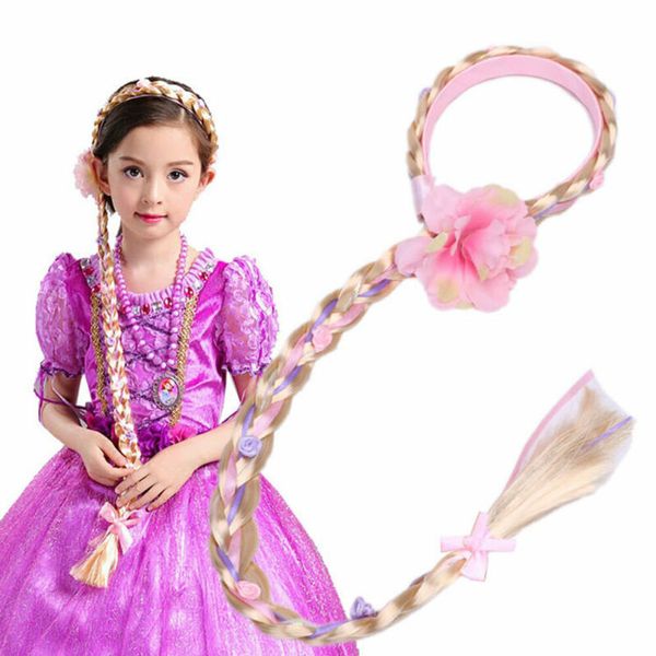 

focusnorm uk cosplay blonde weaving braid tangled rapunzel princess hair headband wig girl headwear for adorable kid girl, Slivery;white