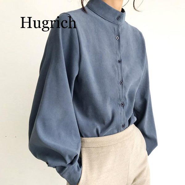 

fashion women blouse shirt lantern long sleeve women shirts solid stand collar office blouse womens and blouses, White