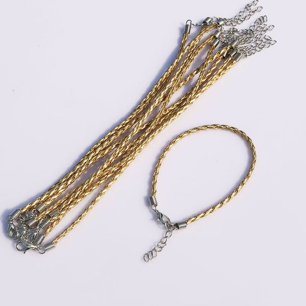 

100pcs/lot luxury gold color braided bracelet leather braided bracelet cord diy jewelry finding with lobster clasp jewelry charm, Golden;silver