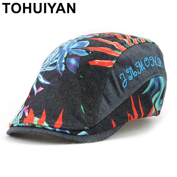 

tohuiyan men women floral printed newsboy cap spring summer baker duckbill visor hat couples boina gorras planas flat beret caps, Blue;gray