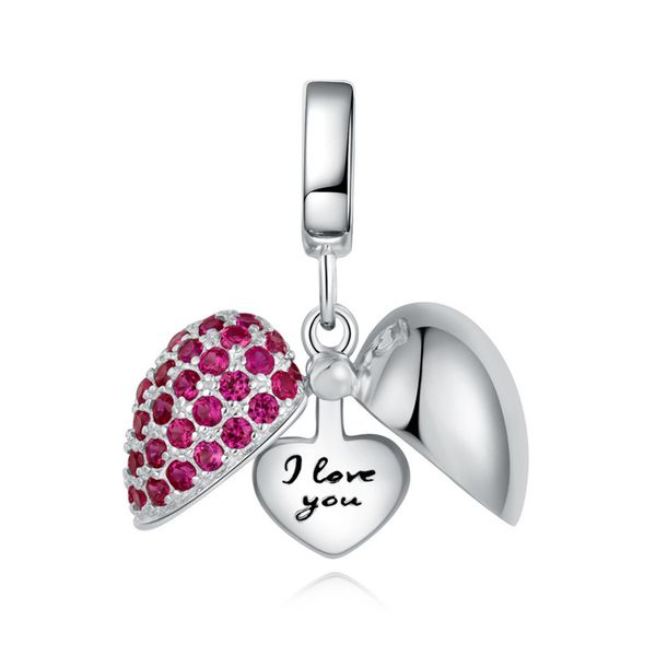

Whole ale authentic 925 terling ilver heart haped purple i love you open pendant dangle charm bead for bracelet