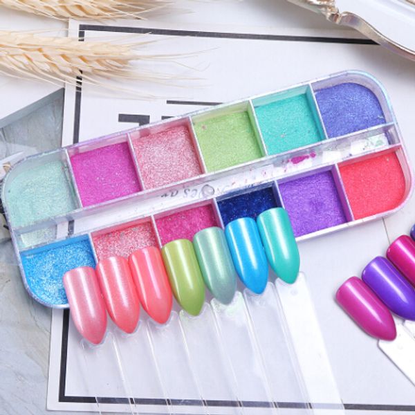 

nail glitter mixed 12 colors/box art shimmer pigment fine chrome dipping for nails manicure dust sequins decoration, Silver;gold