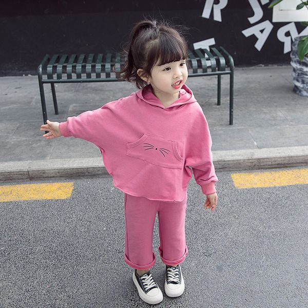 

small children's batwing sleeve girl set toddler loose cartoon sweatshirt+pants 2pcs kids suit cotton blend casual girls outfits, White