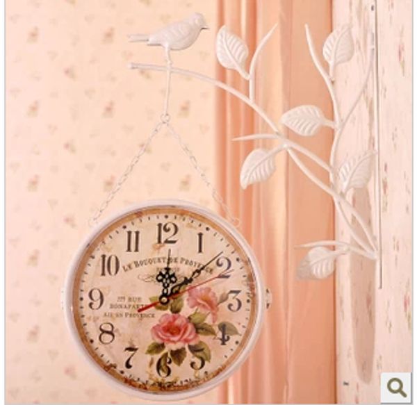 

y128 fashion vintage digital wall clock, european style garden vintage metal craft dual plates wall clock h-72