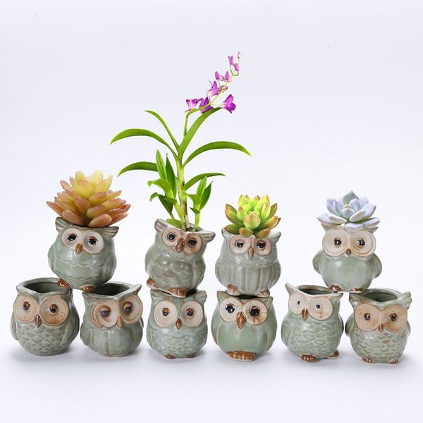 

garden owl planters pots ceramic flower glaze base set succulent plant pot cactus plant flower pot container planter bonsai pots an2422