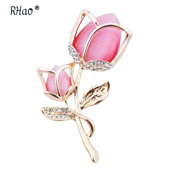 

rhao romantic women pink opal with rhinestone brooches pins for women girls dress clothes hats scarf brooch jewelry pins buckles, Gray