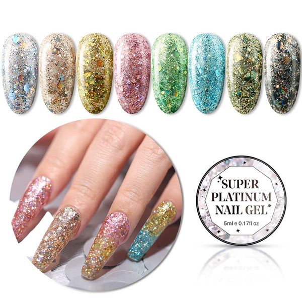 

lacheer sparkly glitter uv gel nail polish long lasting shining uv nail varnish soak off lacquer diamond semi permanent led gel, Red;pink