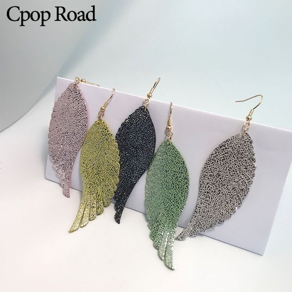 

cpop яркой натуральной кожи серьга для женщин крыла формы моды серебра печати творческого падения мотаться серьги женского ювелирного завода, Silver