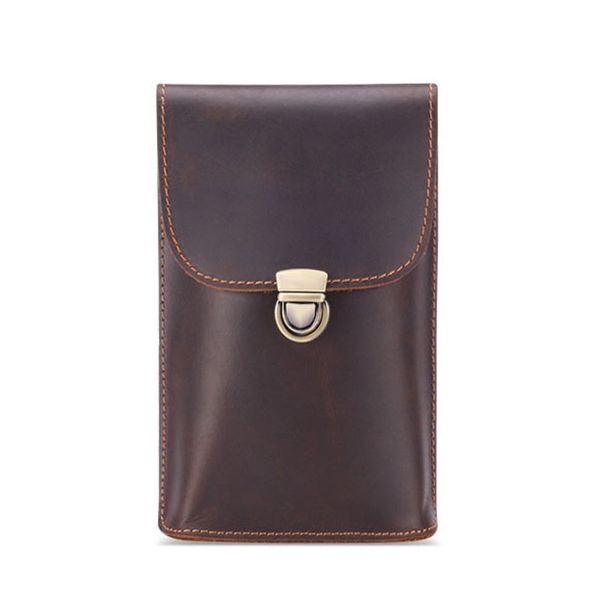 

new simple genuine leather waist bag men cash slot mobile phone pouch pack retro wallet belt loop hoop