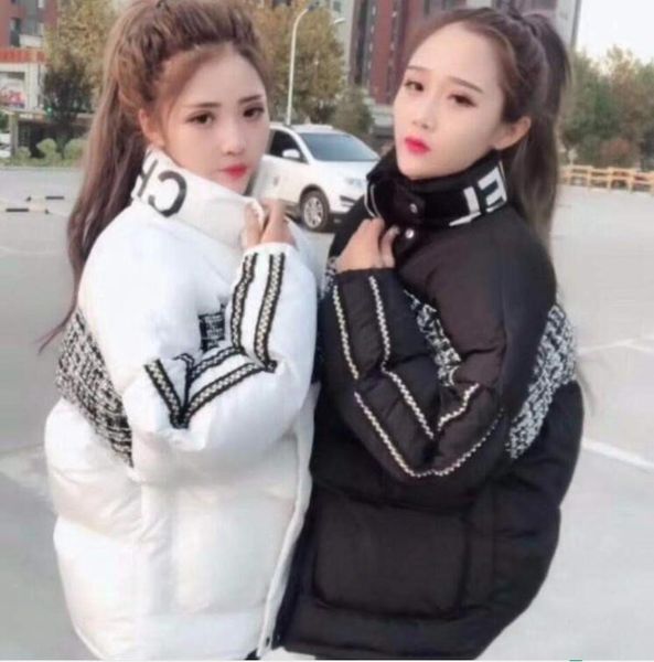 

women winter splice warm soft ultra short cotton fashion brand down jacket loose ins cool classic letter catwalk thicken ladies jacket, Black