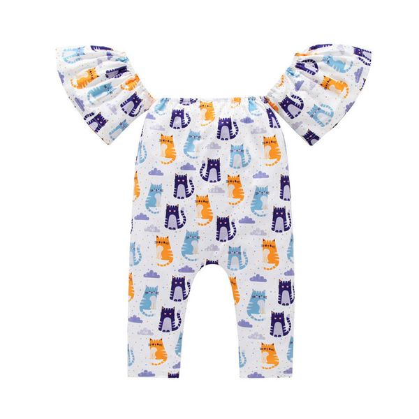 

baby girls boys clothes off shoulder animal print casual cotton romper short sleeve kids toddler lovely jumpsuits one pieces, Blue
