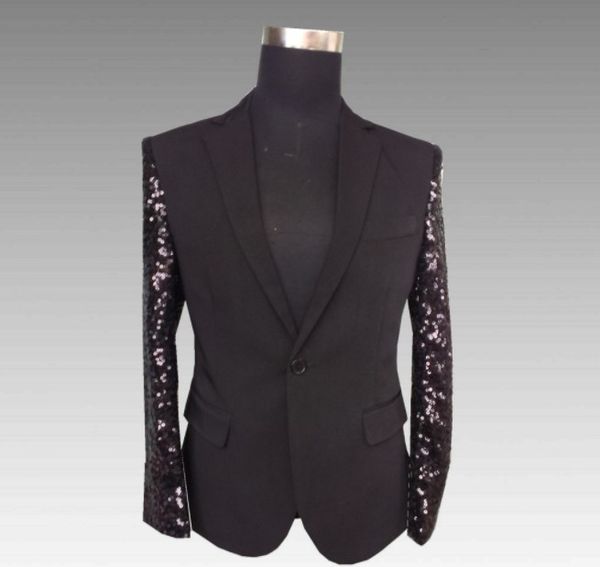 

mens blazers men suits homme terno stage costumes for singers men sequin blazer dance clothes jacket style dress punk rock black, White;black