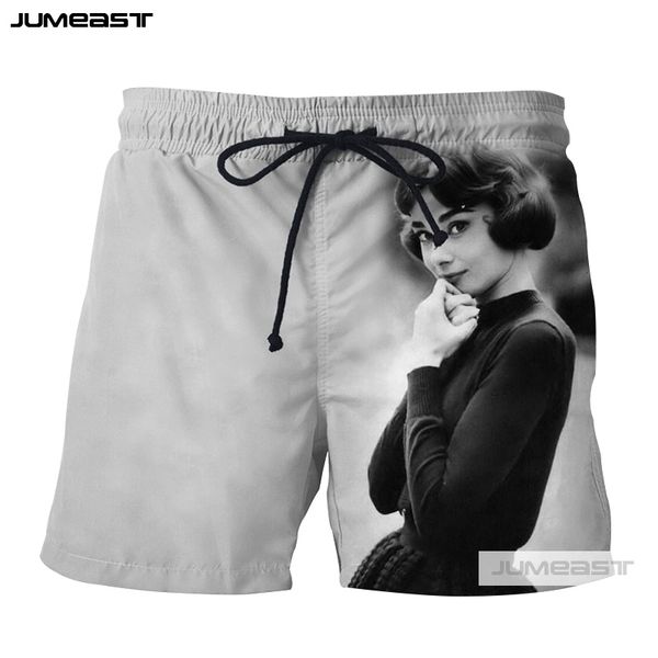 

jumeast new fashion 3d printed the lady audrey hepburn short pants casual retro men/women loose size short novelty board shorts, White;black