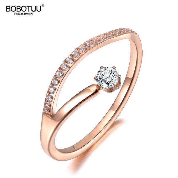 

bobotuu original design mosaic cubic zirconia wedding rings jewelry rose gold titanium steel engagement luxury ring br19058, Slivery;golden