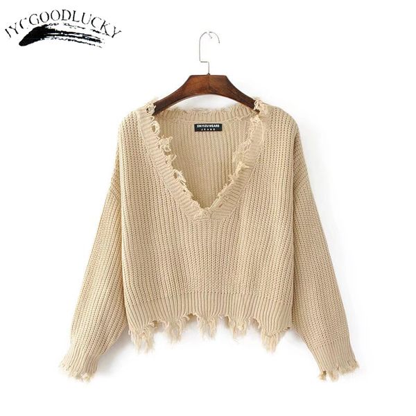 

new fashion 2019 pullover ripped hole sweaters loose jumper casual white sweater women knitting sweaters pull long sleev, White;black