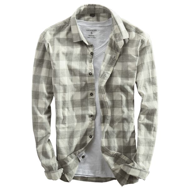 

2019 spring and autumn vintage china style classic plaid cotton long sleeve blue shirt male casual slim fit shirt import clothes, White;black
