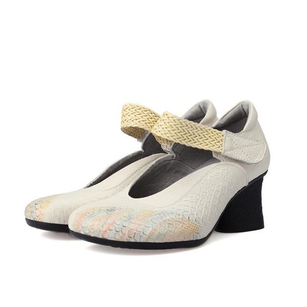 

yourseason female high heels retro pumps genuine leather 2020 autumn summer hook loop women casual platform shoes round toe, Black