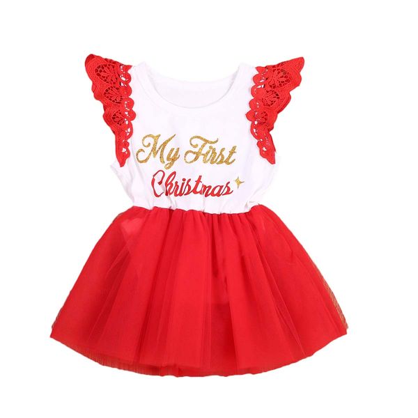 

newborn baby girl sleeveless my 1st christmas letter printed romper tutu tulle dress outfits santa xmas cute dresses, Blue