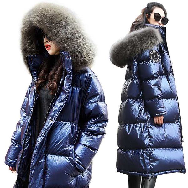 

women down jacket 2019 new winter coat big real fur collar women long paragraph thickening warm hooded for female parka yrf14, Black