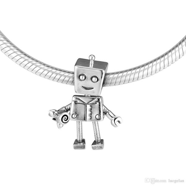 

2019 direct selling real 925 sterling silver jewelry pendants robot charm beads fits european bracelets necklace for women making, Bronze;silver