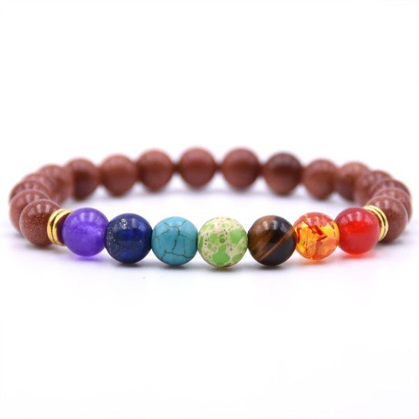7 Chakra Planet Gemstone Bead Bracelet Men's Ms. Fused Rock Oil Diffusion Bangle Bracelet Yoga Beads Elástico ajustable (Color)