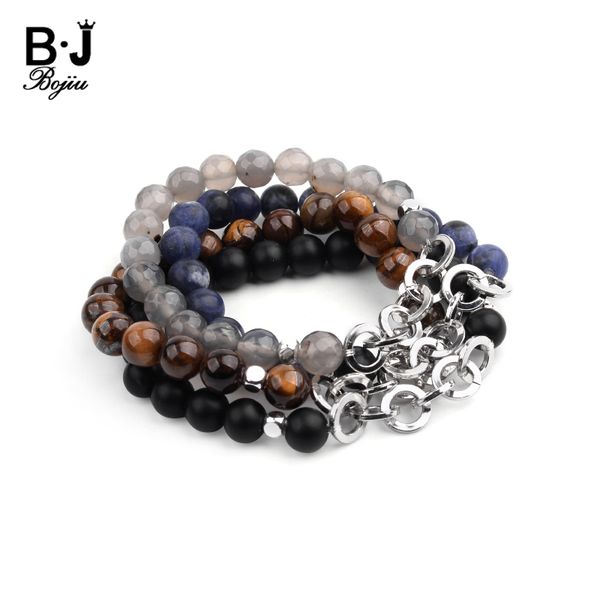 

boho real natural stone silver metal chain bracelets for women ladies white howlite agates lapis tiger eye beads bracelet bc312, Black