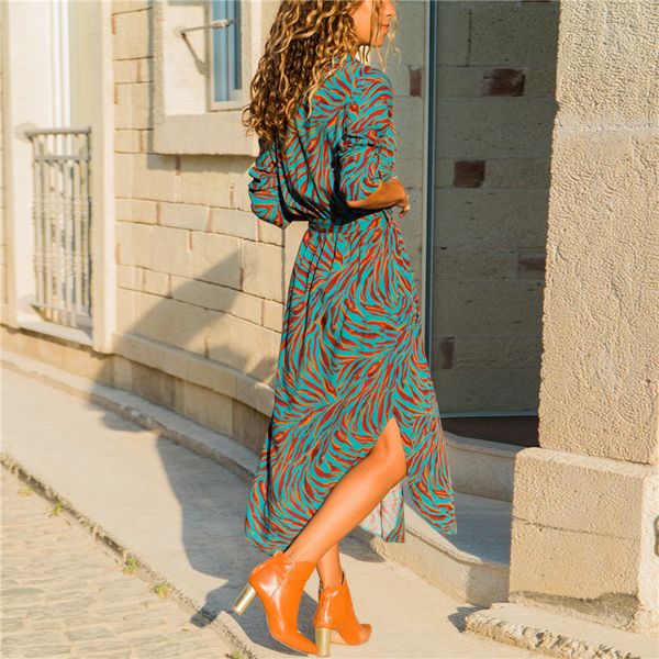 

women long dress floral print summer maxi bohemian beach dress elegant party dress long sleeve office shirt vestidos longo, Black;gray