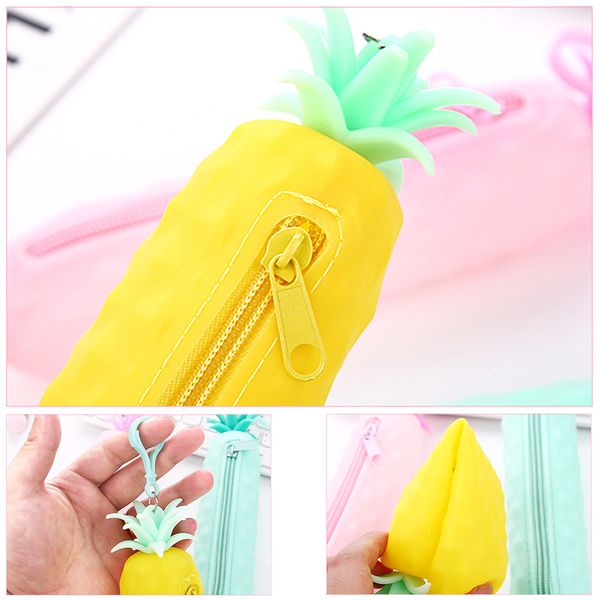 

pineapple silicone pencil case stationery storage pencil bag dual coin purse key wallet promotional gift stationery