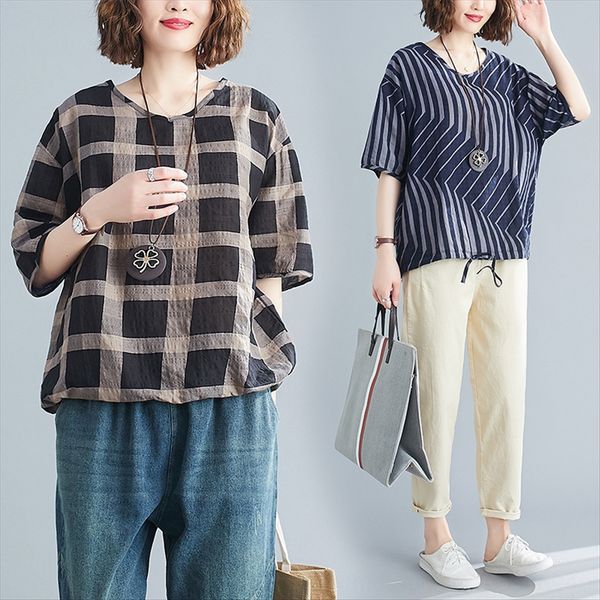 

cotton and linen long sleeve 2020 summer t-shirt slim striped loose large size t-shirt female, White