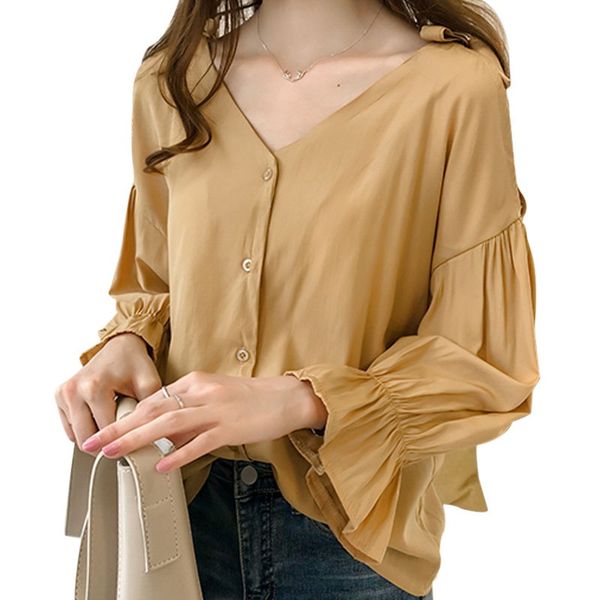 

women flare sleeve blouse solid color v neck long sleeve cut out bow off-shoulder female autumn elegant shirt, White