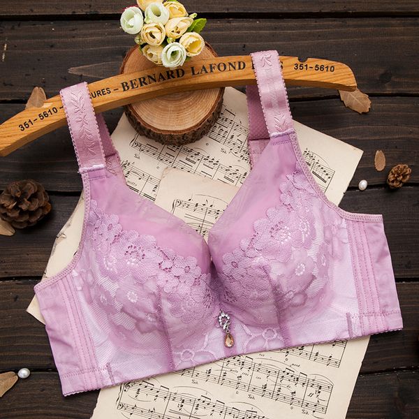 

bras ultra-thin breast holding large size sponge-steel ring anti-sagging underwear bust small women's bra, Red;black